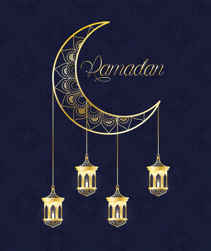 banner di celebrazione del ramadan con luna d'oro vettore