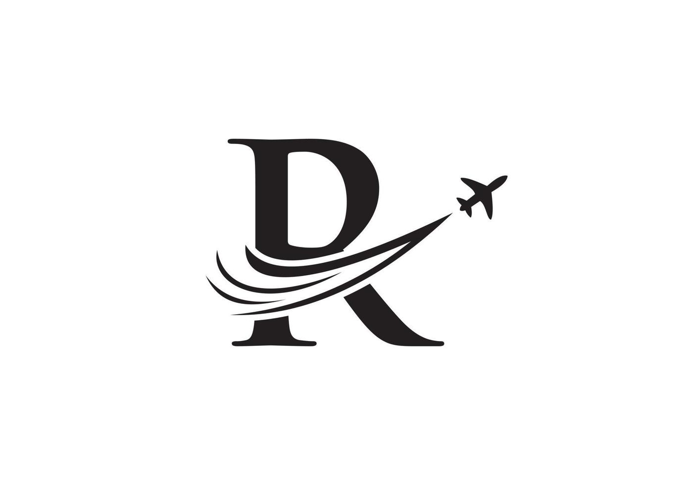 lettera r viaggio logo design concetto con volante aereo simbolo vettore