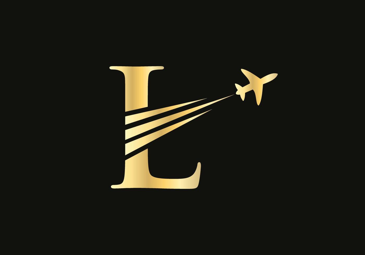 lettera l viaggio logo design concetto con volante aereo simbolo vettore