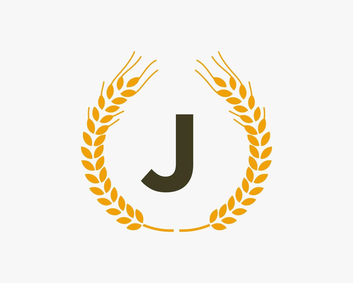 lettera j agricoltura logo design con Grano simbolo vettore