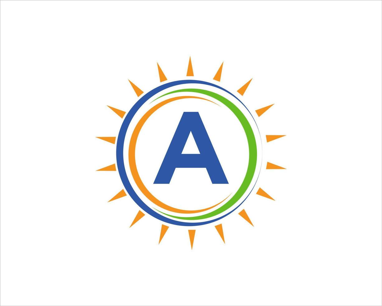 lettera un' sole logo. solare pannello azienda agricola elettrico agricoltura industria logo modello vettore