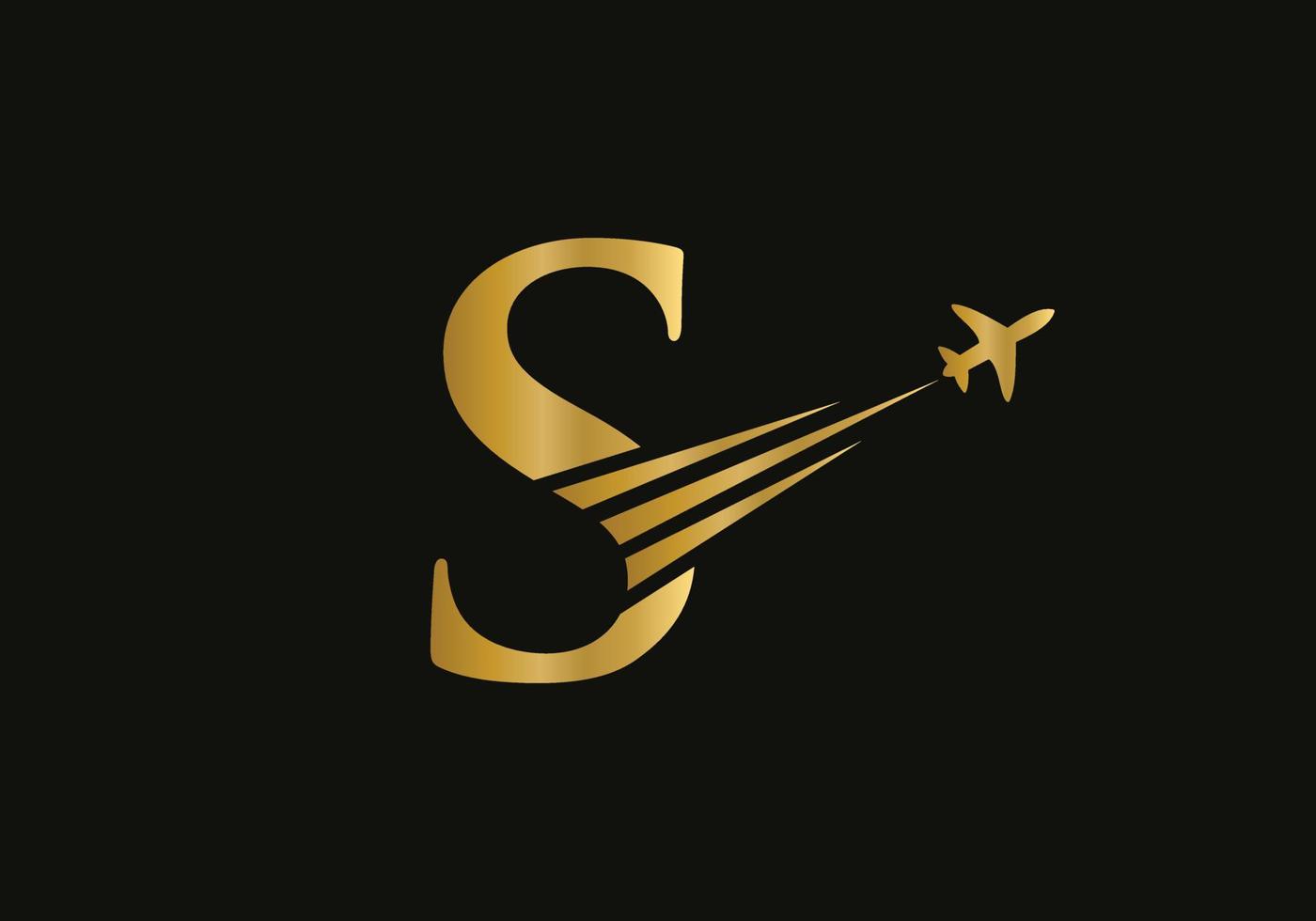lettera S viaggio logo design concetto con volante aereo simbolo vettore