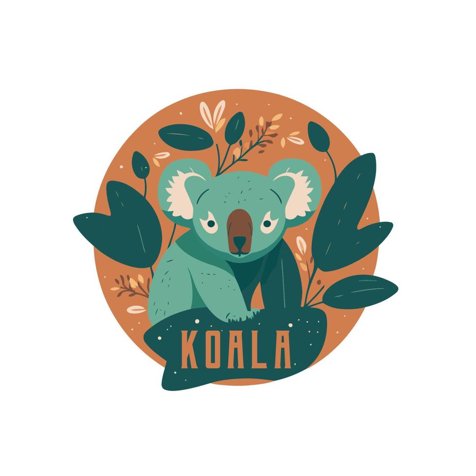 koala logo.carino cartone animato koala con le foglie. vettore illustrazione nel un' piatto stile