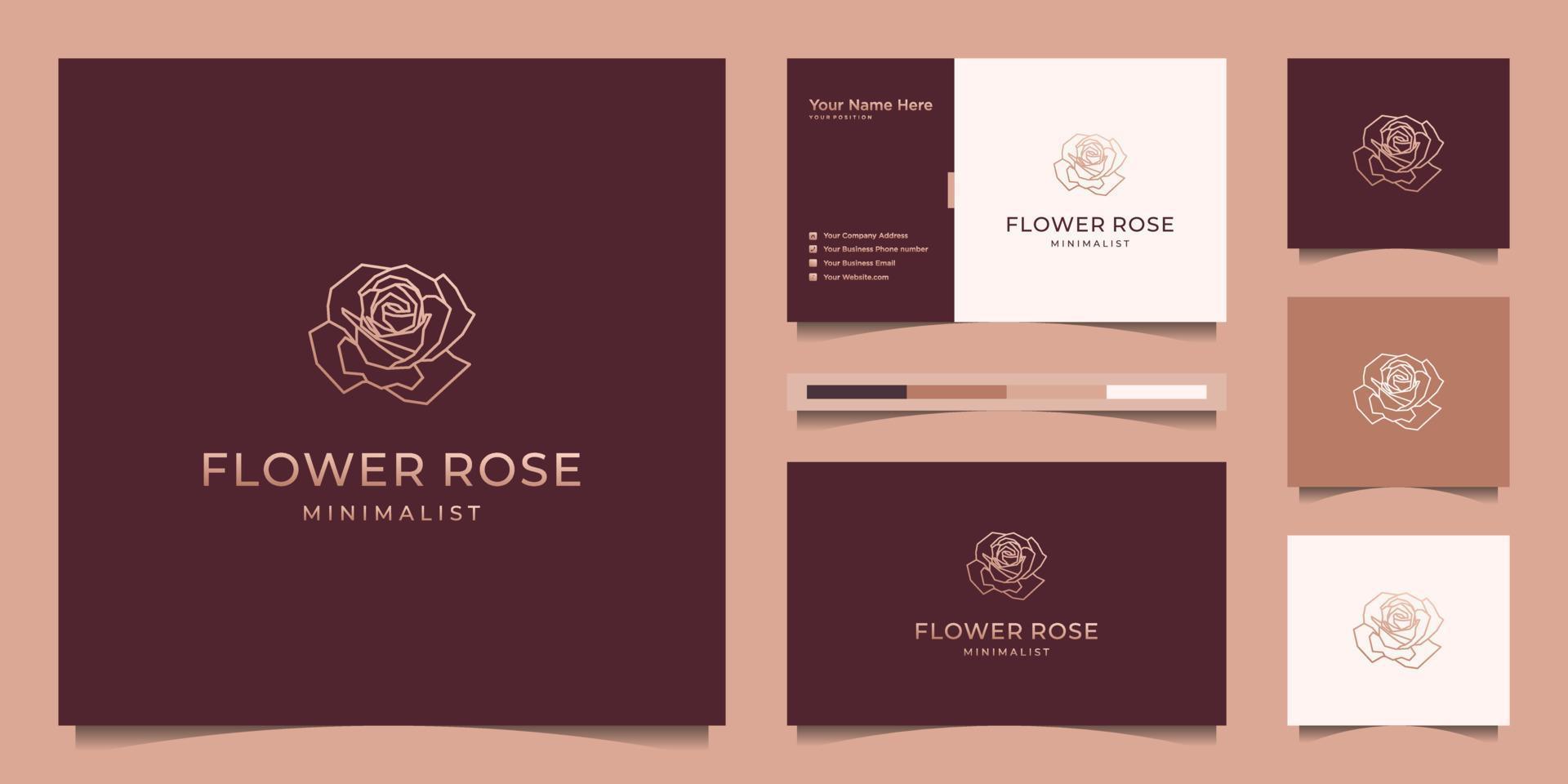 minimalista elegante fiore rosa lusso bellezza salone, moda, cura della pelle, cosmetici, yoga e terme prodotti. logo design e attività commerciale carta premio vettore