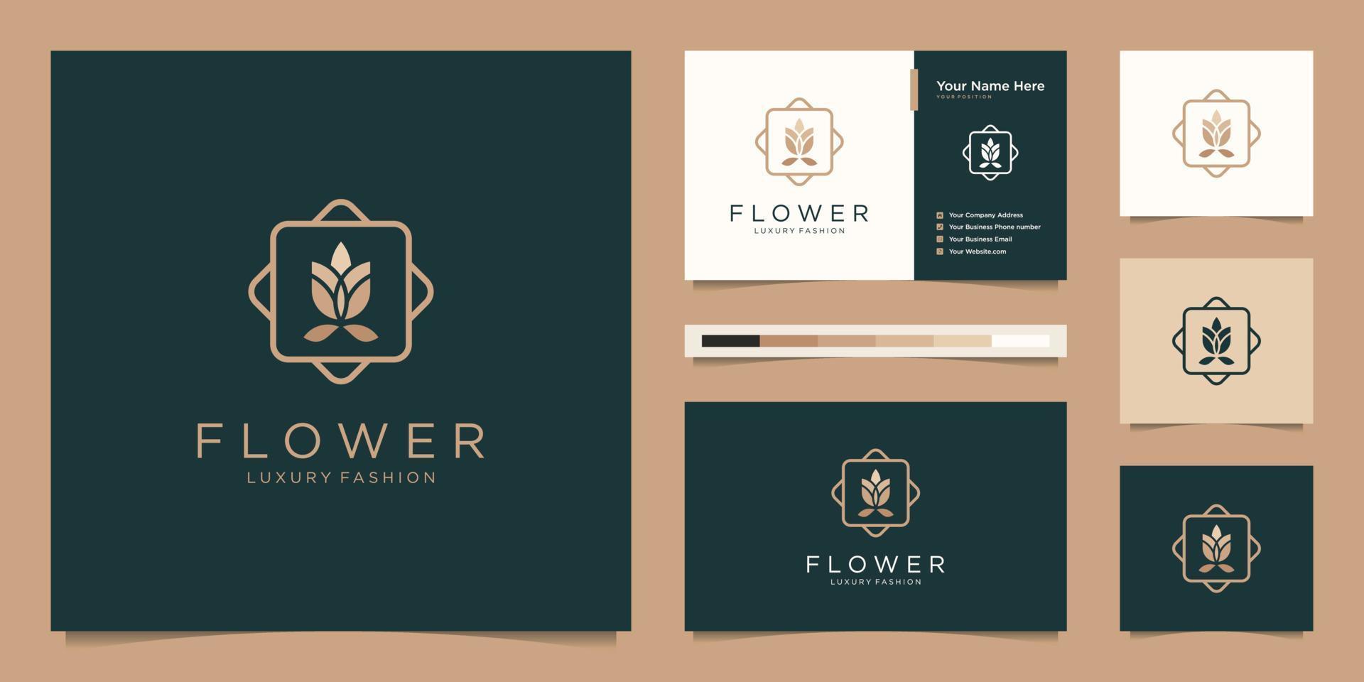 minimalista elegante fiore rosa lusso bellezza salone, moda, cura della pelle, cosmetici, yoga e terme prodotti. logo design e attività commerciale carta premio vettore