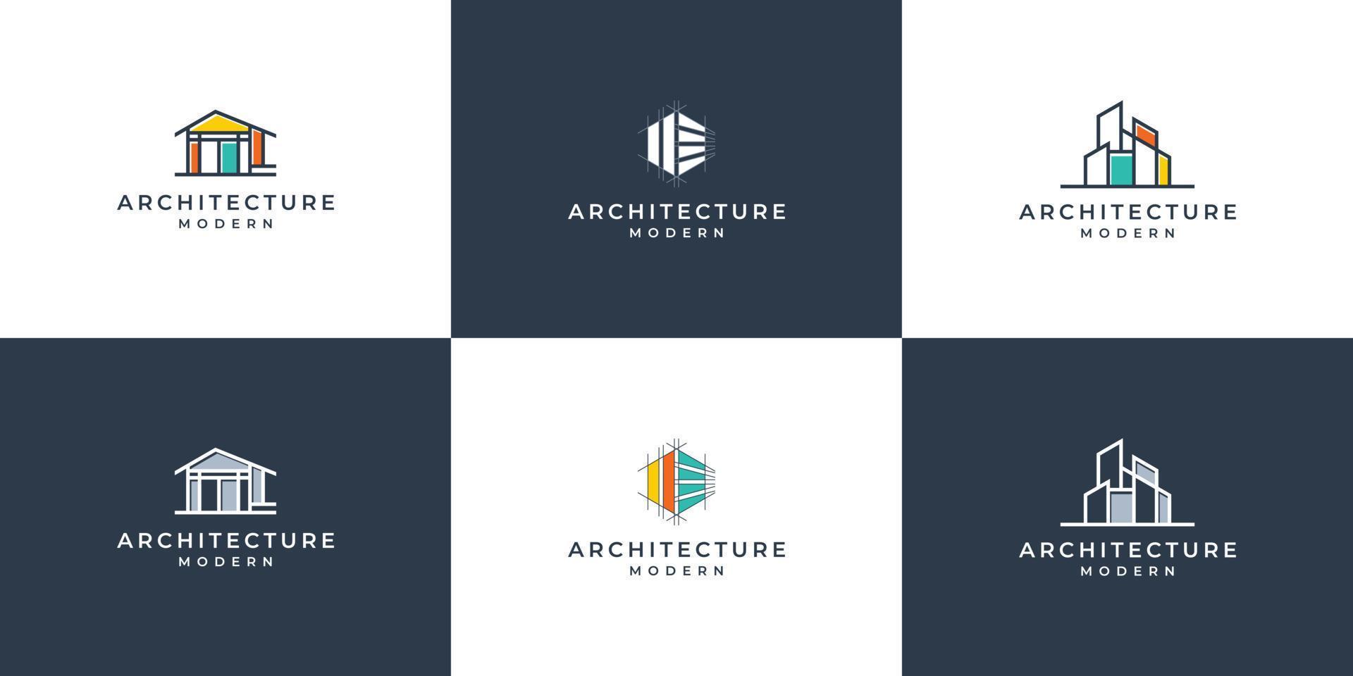 impostato di logo architettura con rivestimento concetto logo design vero tenuta modello vettore