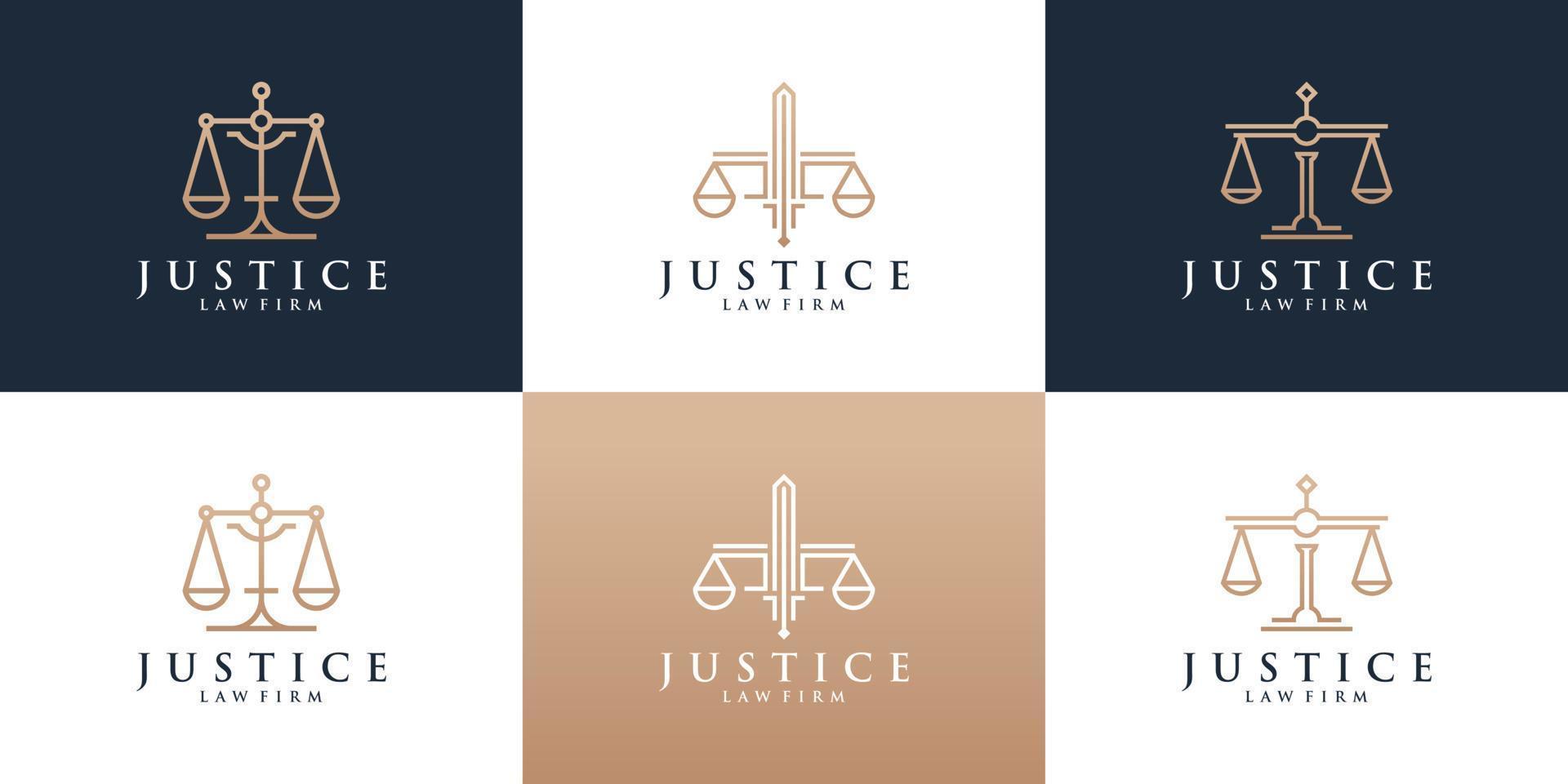 impostato di legge azienda logo icona impostato con d'oro colore. simbolo per giustizia, legge uffici, procuratore Servizi, avvocato, logo design ispirazione. vettore