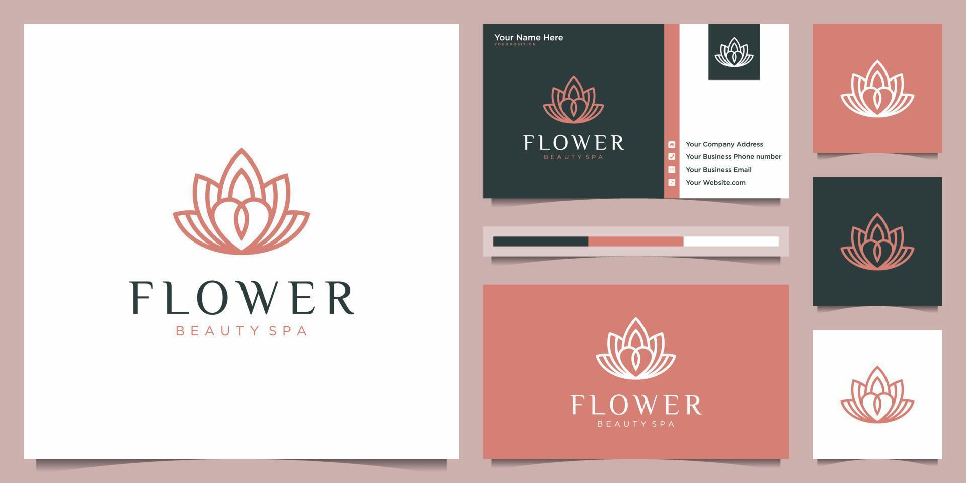 elegante fiore con cuore astratto lusso bellezza salone, moda, cura della pelle, cosmetici, yoga e terme prodotti. minimalista logo design e attività commerciale carta vettore