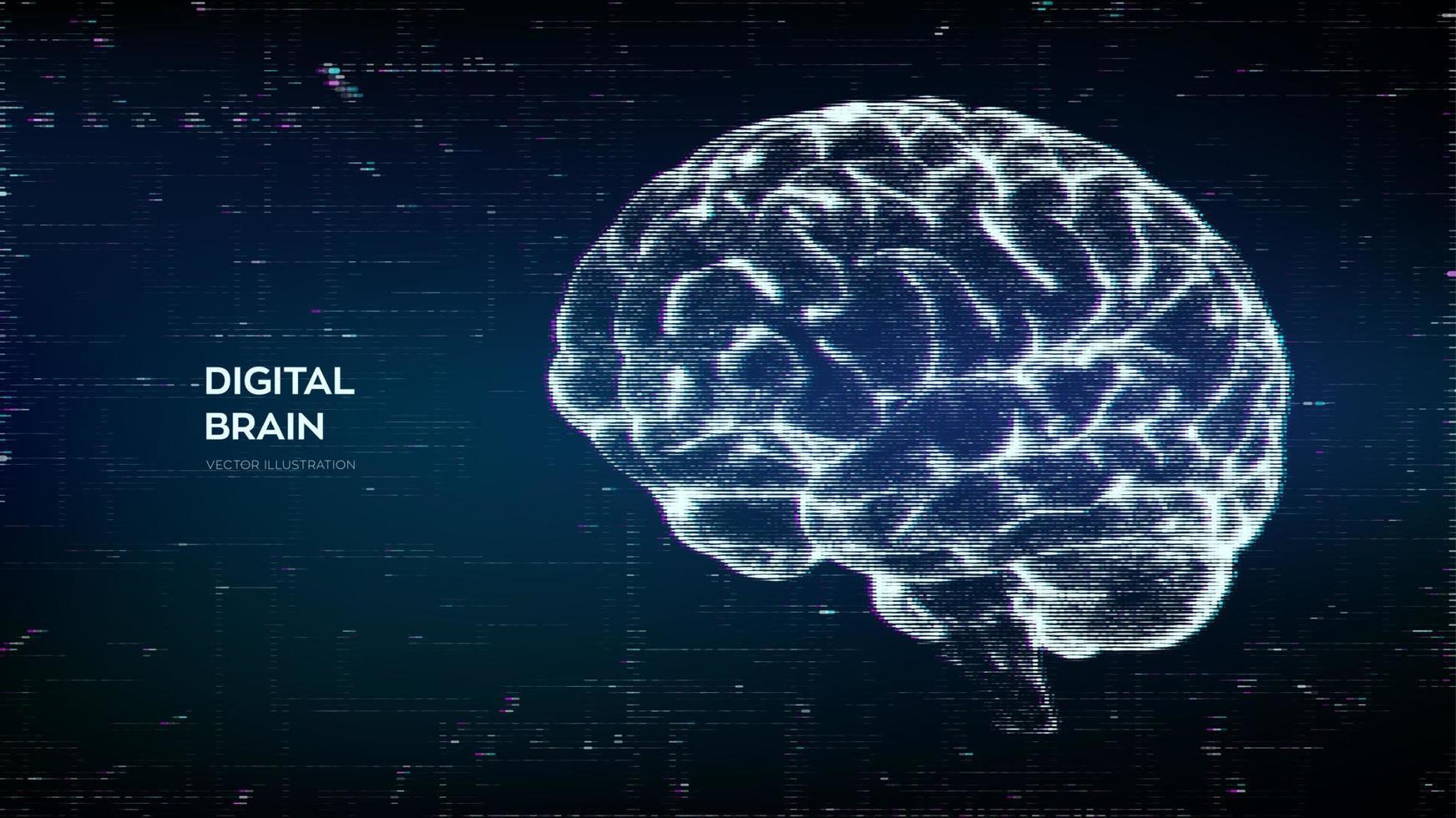 cervello. astratto digitale umano cervello nel un' distorto problema tecnico stile. neurale Rete. iq test, artificiale intelligenza virtuale emulazione tecnologia concetto. brainstorming pensare idea. vettore illustrazione.
