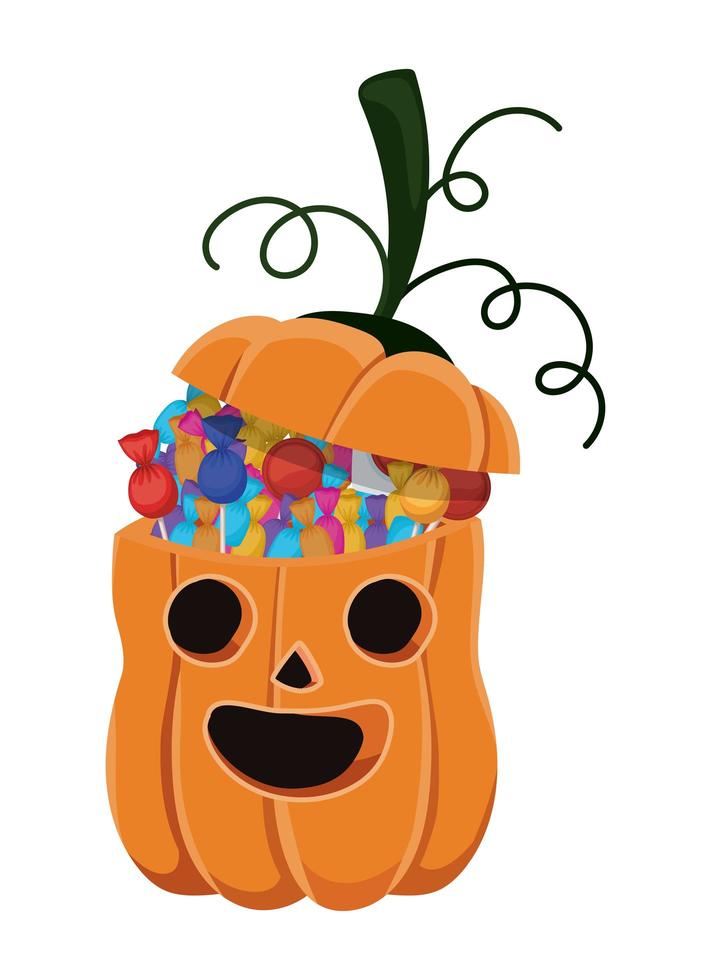 cartone animato di zucca di Halloween con caramelle design vettore
