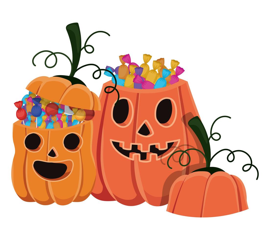 cartoni animati di zucche di Halloween con design di caramelle vettore