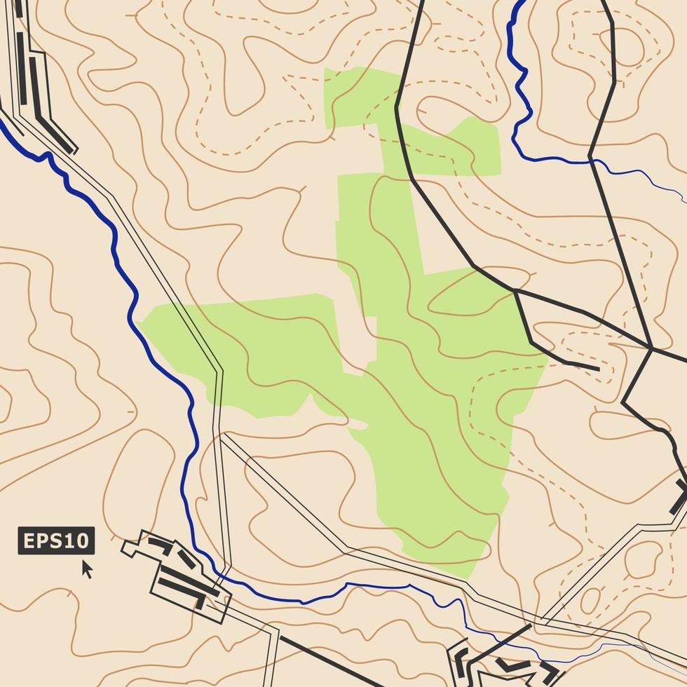 topografica carta geografica sfondo concetto con strade, foreste, insediamenti, sollievo contorni. cartografia vettore grafico nel colore.