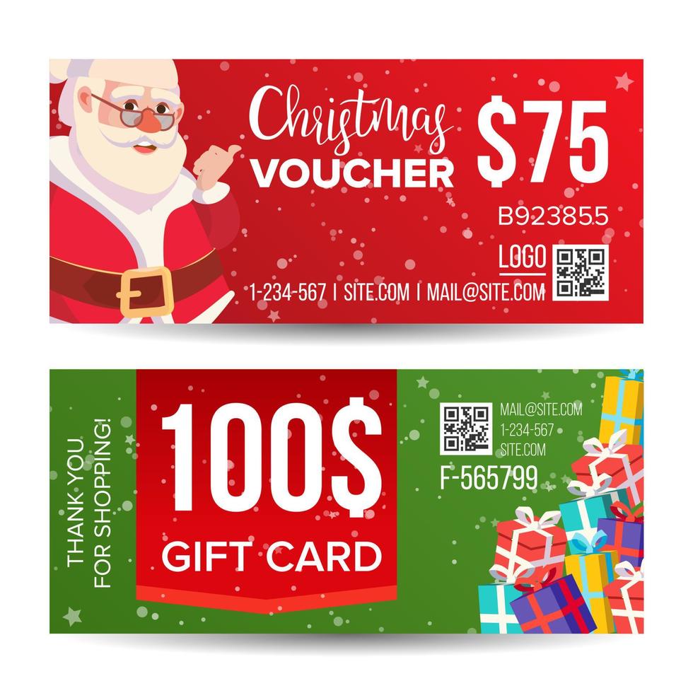 Natale voucher; tagliando design vettore. orizzontale sconto. allegro Natale. Santa Claus e i regali. inverno annuncio. marketing illustrazione vettore