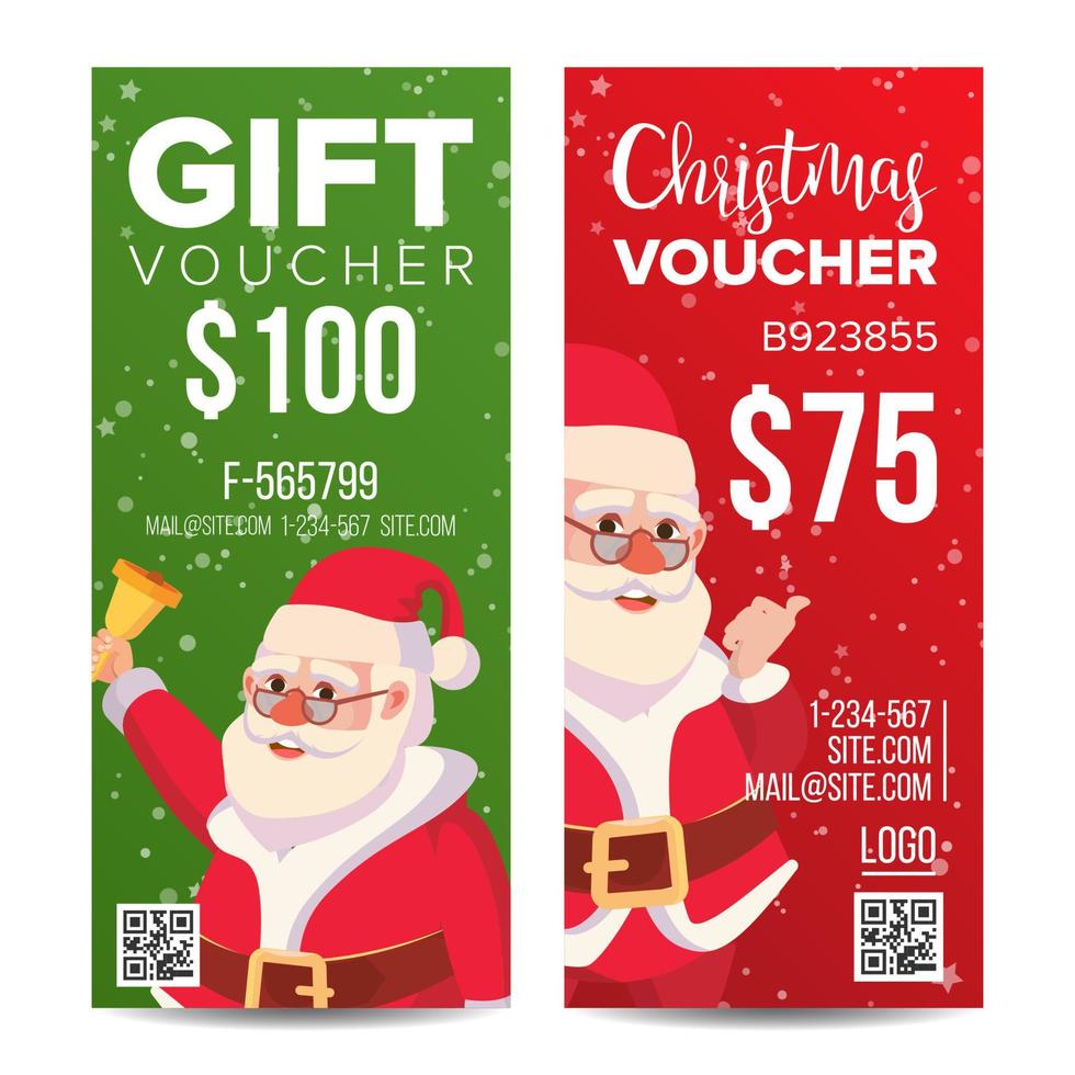 Natale voucher; tagliando design vettore. verticale sconto. allegro Natale. Santa Claus e i regali. inverno annuncio. marketing illustrazione vettore