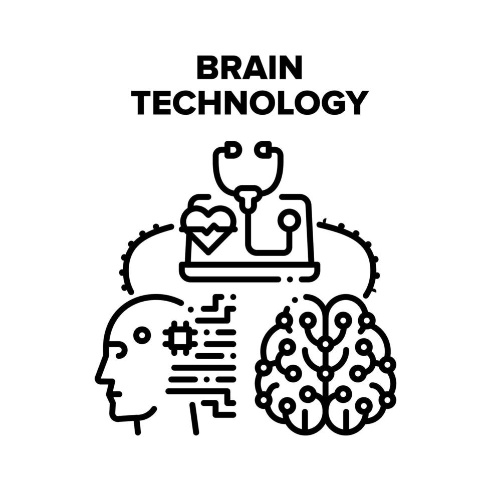 cervello tecnologia vettore nero illustrazione
