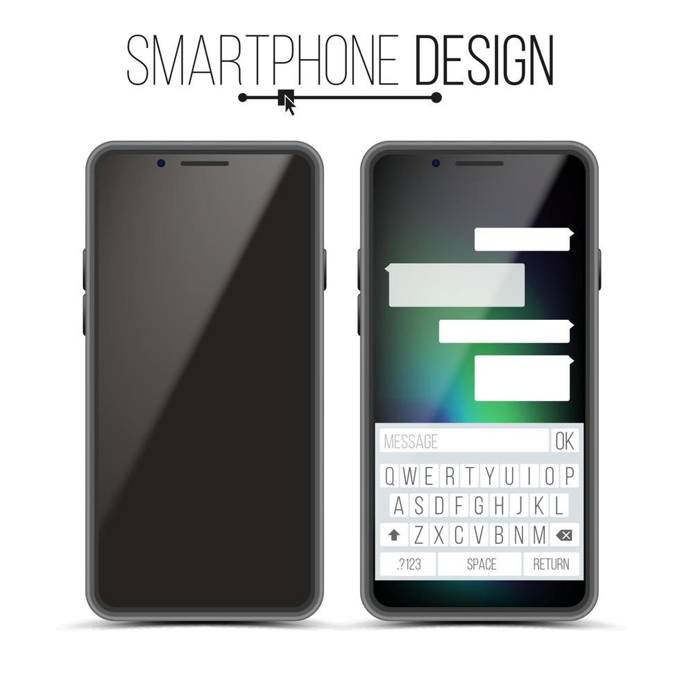 smartphone modello design vettore. nero moderno di moda mobile Telefono davanti Visualizza. isolato su bianca sfondo. realistico 3d illustrazione vettore