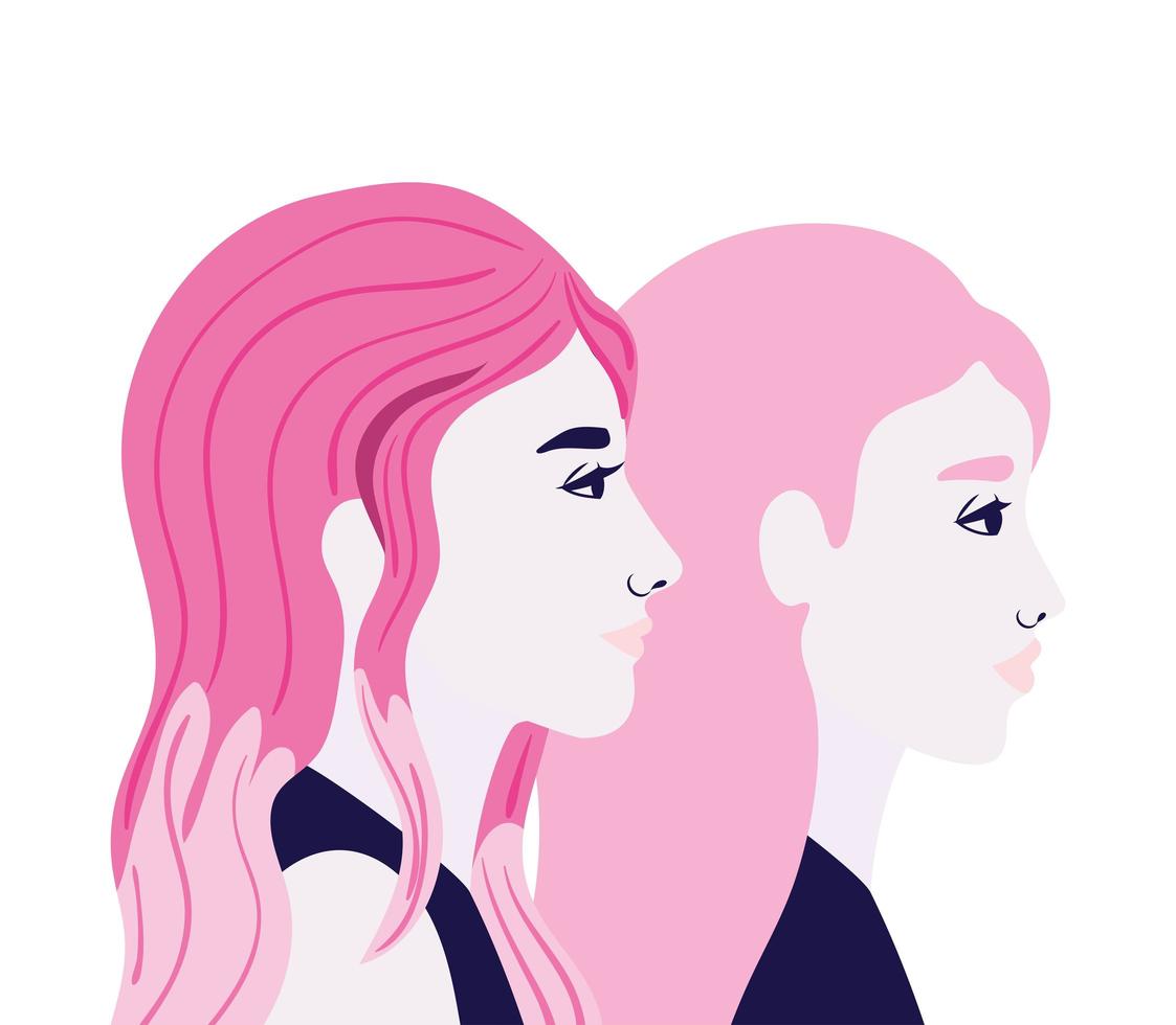 cartoni animati di donne in vista laterale in rosa vettore