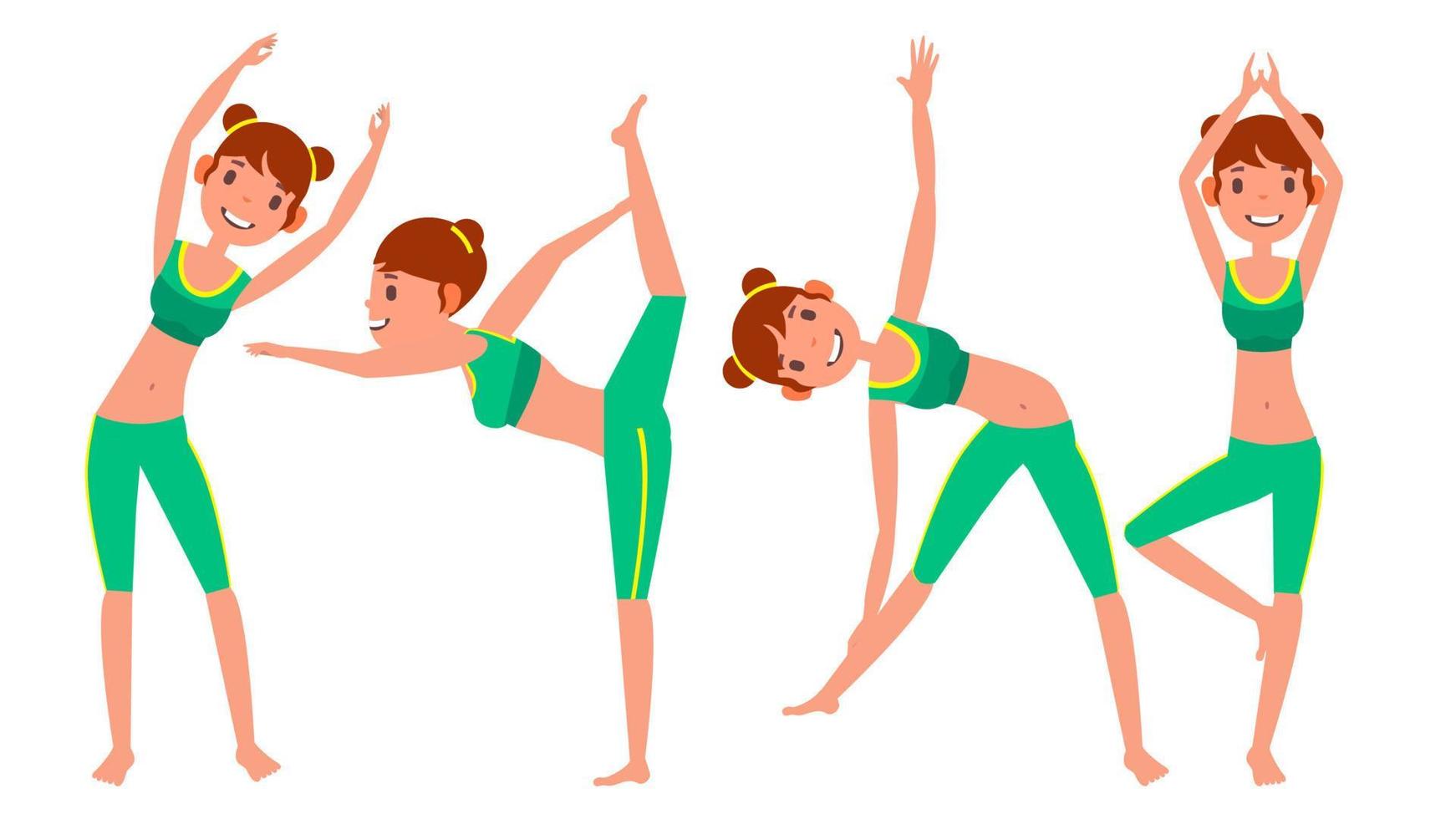 yoga donna pose impostato vettore. ragazza. yoga pose. fare yoga allenamento. piatto cartone animato illustrazione vettore