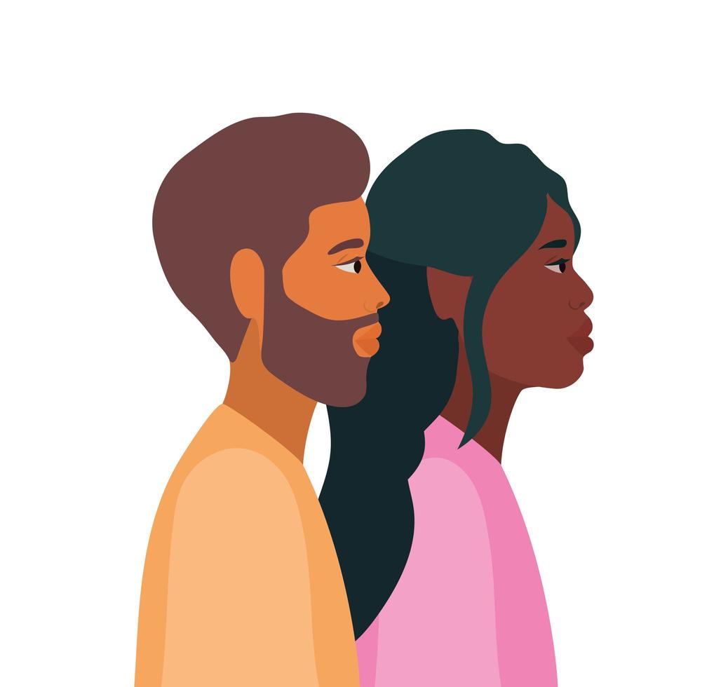 cartone animato uomo e donna nera in vista laterale vettore