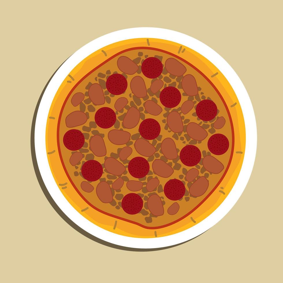 fatti in casa carne gli amori Pizza con peperoni salsiccia e Bacon. Pizza illustrazione, cibo illustrazione, cibo cartone animato. vettore