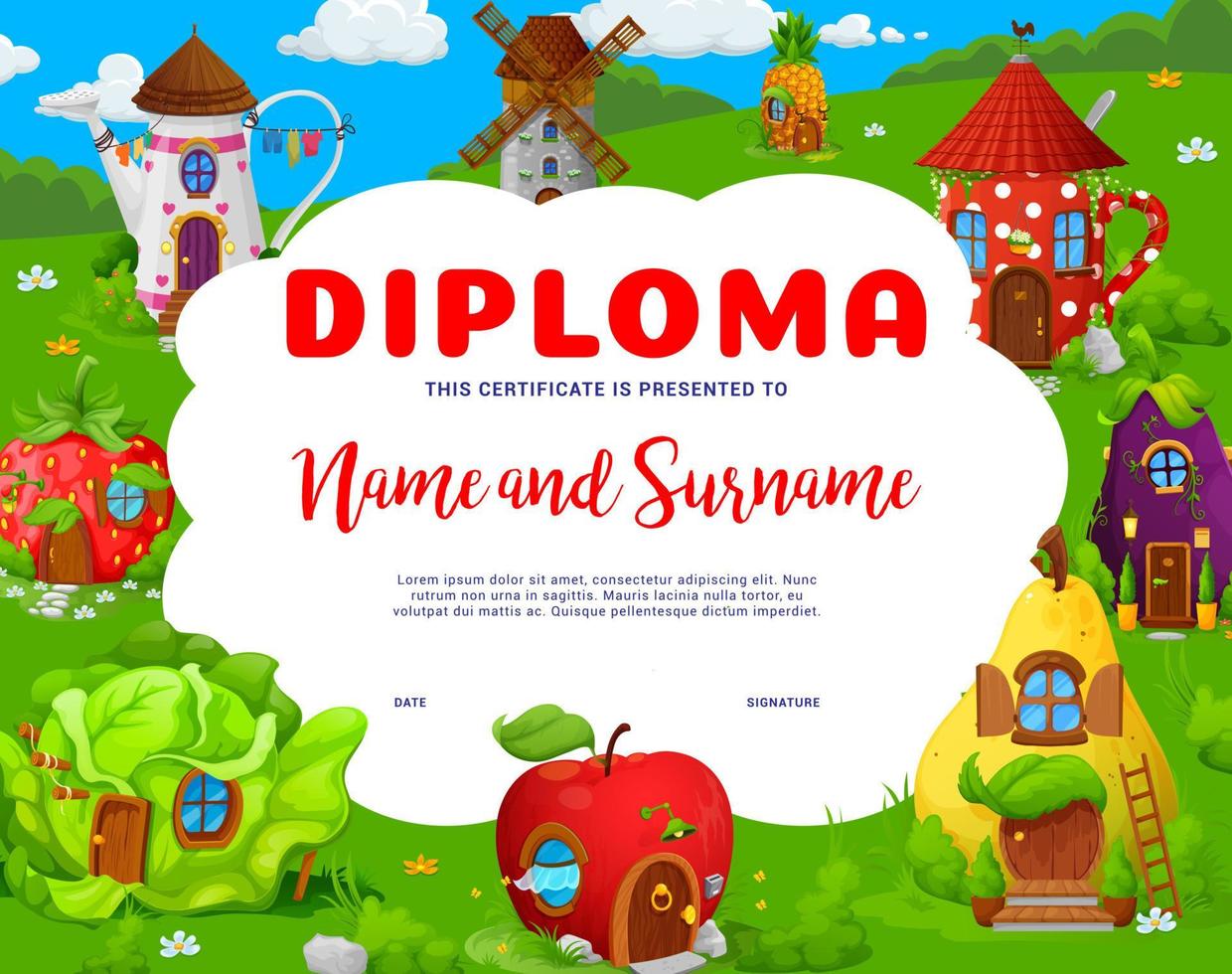 bambini diploma con fiaba case e le case vettore