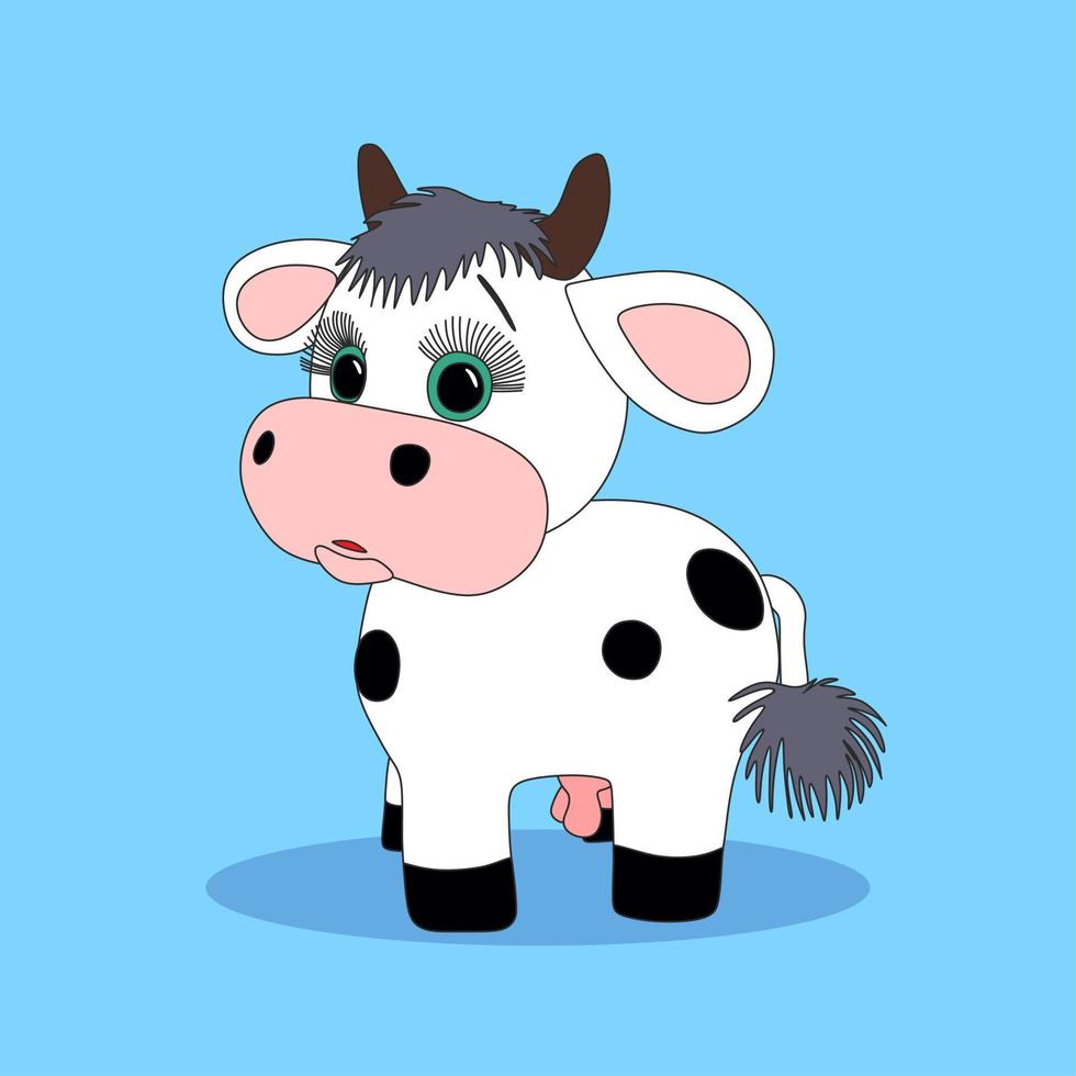 carino mucca cartone animato vettore icona illustrazione. animale natura icona concetto isolato su blu sfondo. piatto cartone animato stile.
