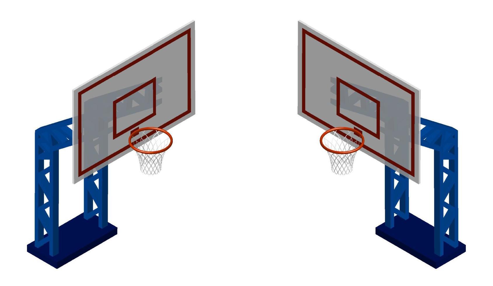 pallacanestro piano di sostegno con squillare nel isometrico, cerchio e rete. gli sport concorsi nel pallacanestro su strada e nel palestra. vettore