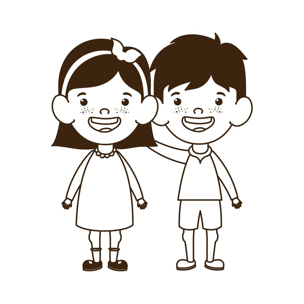 silhouette di coppia bambino in piedi sorridente vettore