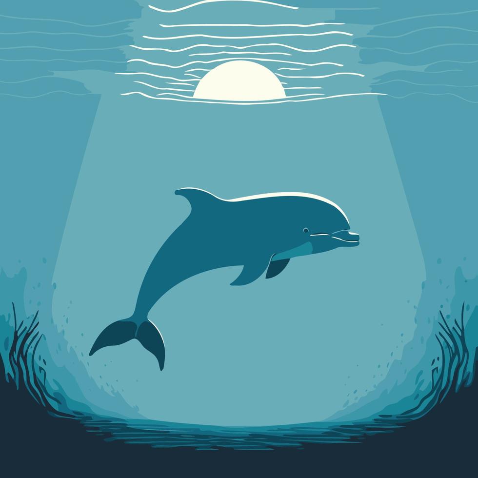 marino animale delfino immersione sotto il mare vettore