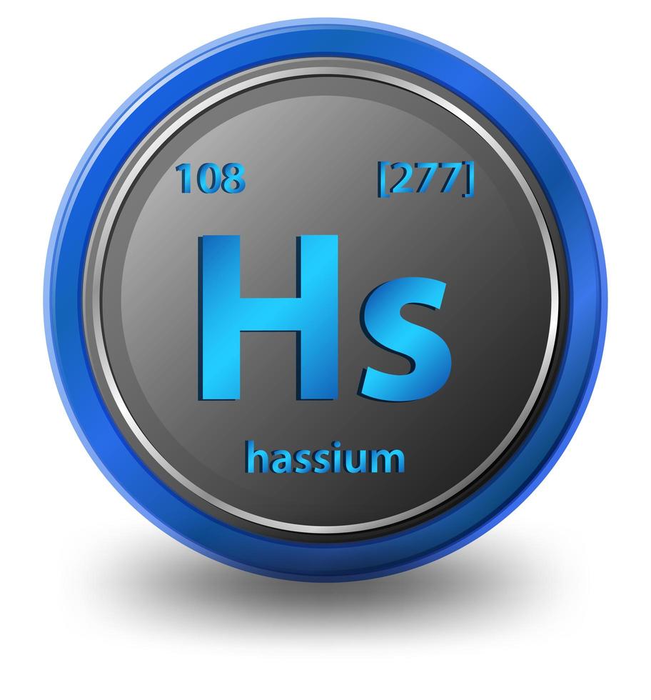 elemento chimico hassium. simbolo chimico con numero atomico e massa atomica. vettore