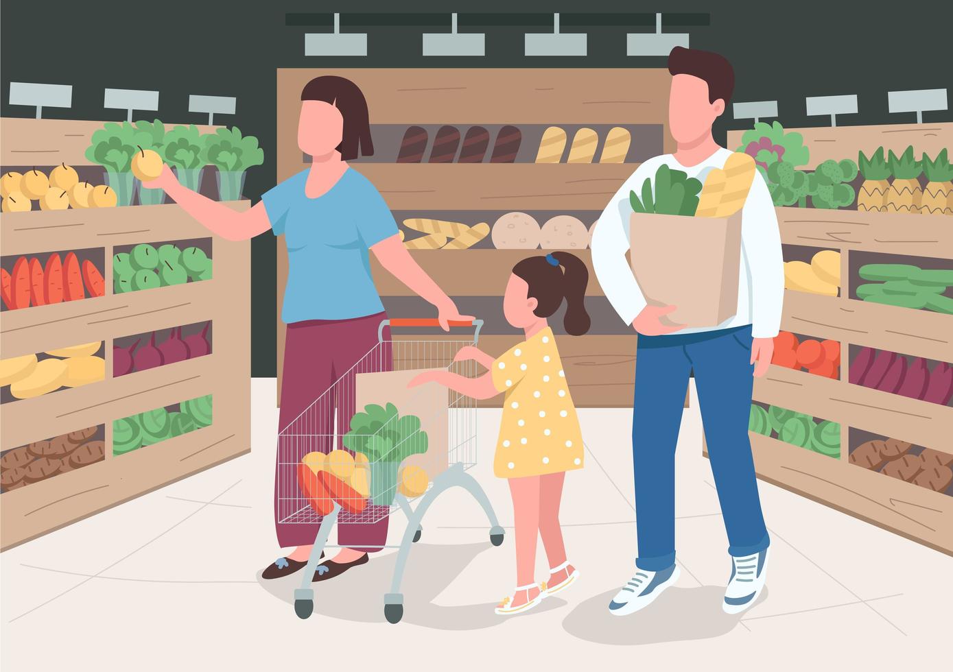 famiglia nel supermercato vettore