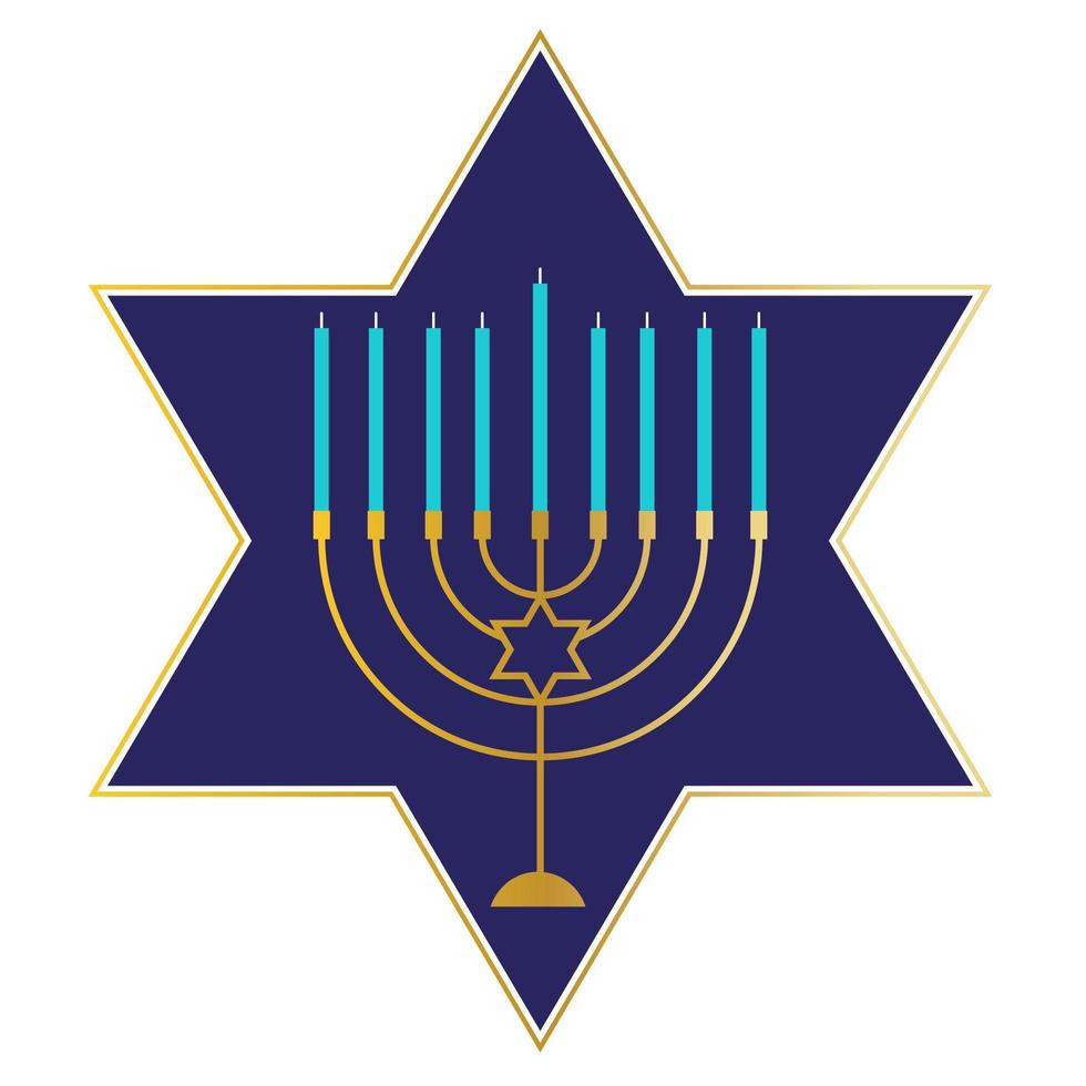 Hanukkah menorah d'oro sulla stella ebraica blu vettore