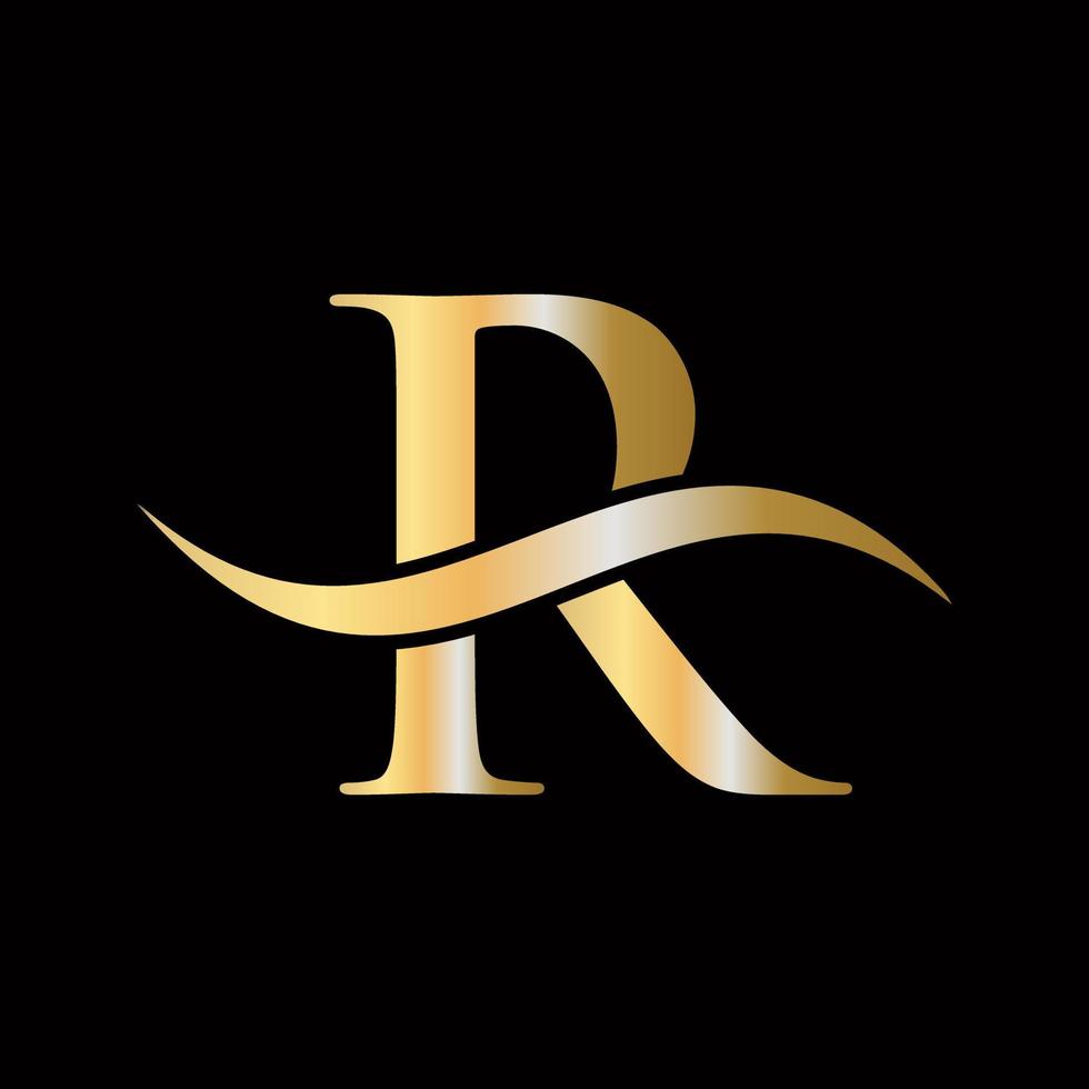 lettera r logo d'oro lussuoso simbolo monogramma design vettore