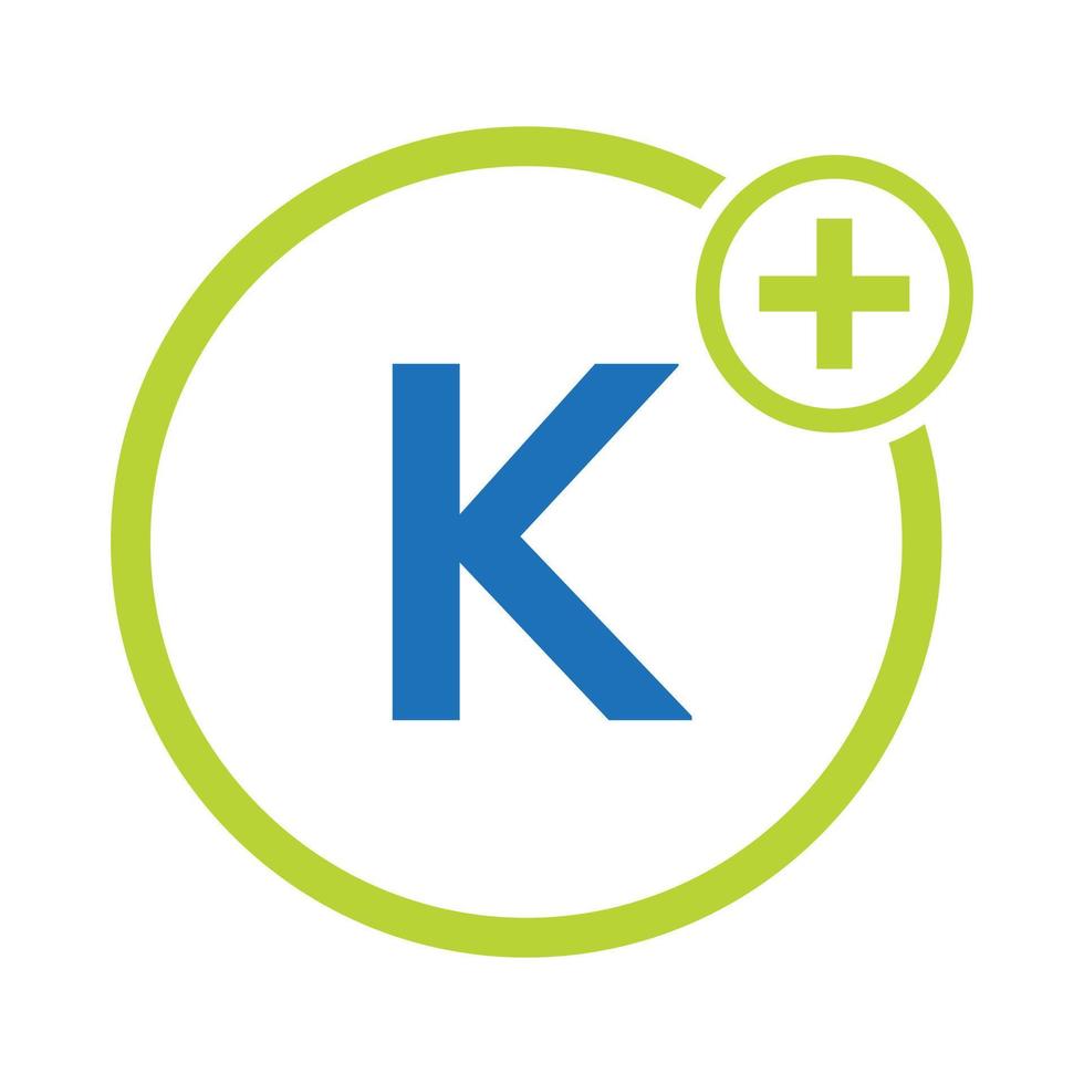 lettera K assistenza sanitaria simbolo medico logo modello. medici logo con stetoscopio cartello vettore