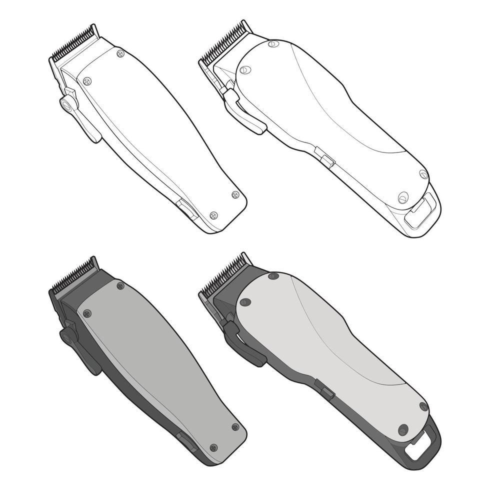 impostato di capelli clipper macchina vettore arte stile. parrucchiere professionale attrezzo. vettore arte illustrazione isolato per colorazione libro.