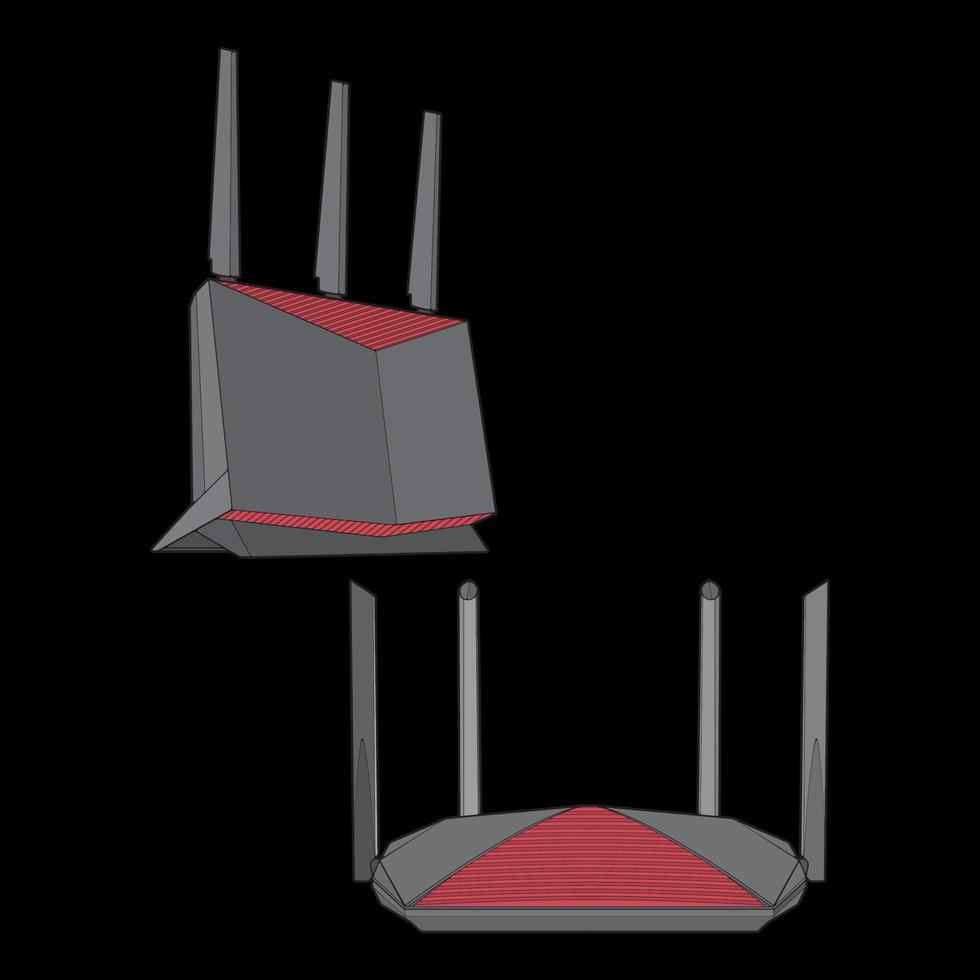 impostato di router vettore arte. vettore arte isolato su nero sfondo per colorazione libro.