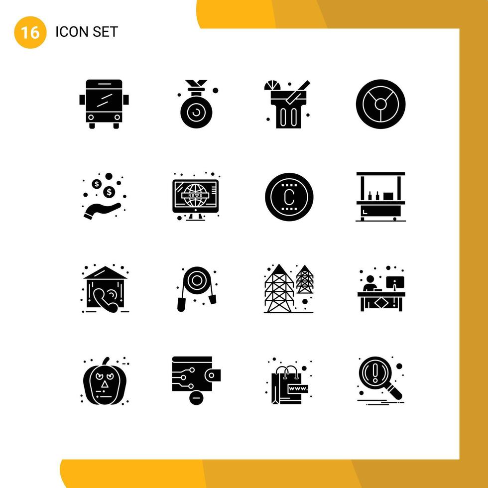 16 universale solido glifo segni simboli di retrò monete bevanda i soldi mano modificabile vettore design elementi