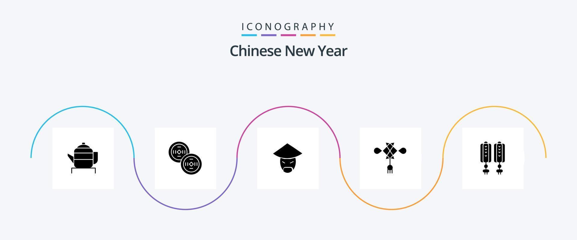 Cinese nuovo anno glifo 5 icona imballare Compreso imperatore. anno. Capodanno. nuovo. Cina vettore