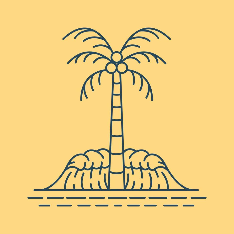 il grande onda su Noce di cocco isola monoline illustrazione per abbigliamento vettore