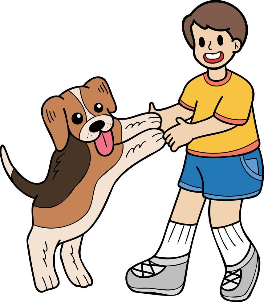 mano disegnato beagle cane accattonaggio proprietario illustrazione nel scarabocchio stile vettore