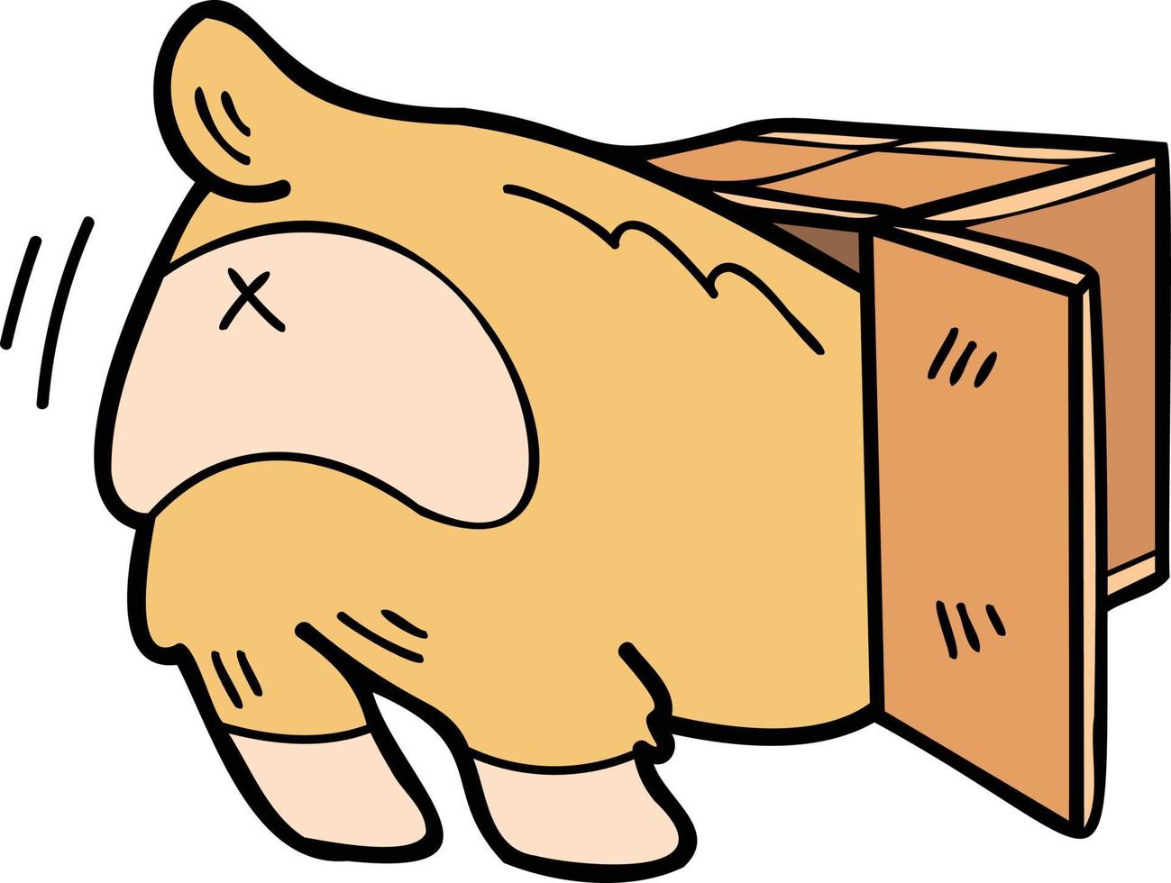 mano disegnato corgi cane giocando con scatola illustrazione nel scarabocchio stile vettore