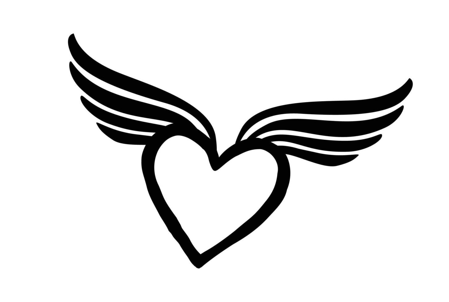 amore cuore con le ali. carta di san valentino. icona di amore alato. buono per il tatuaggio vettore
