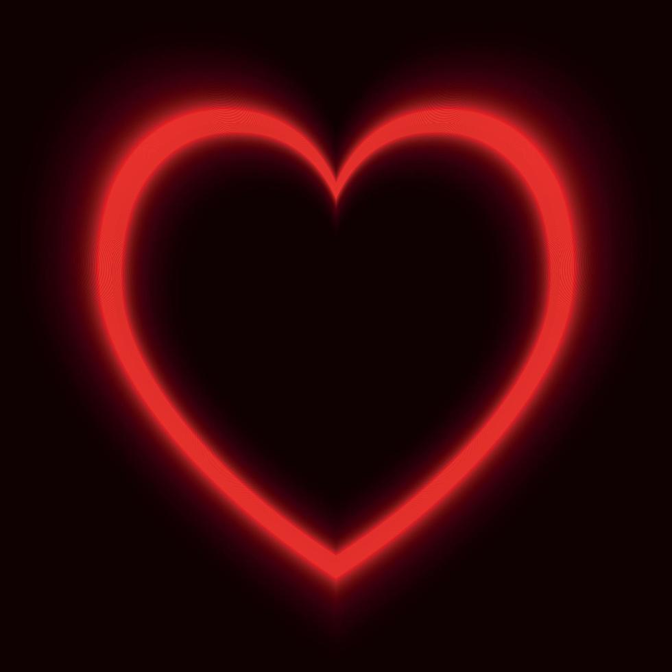 rosso neon cuore su nero sfondo vettore