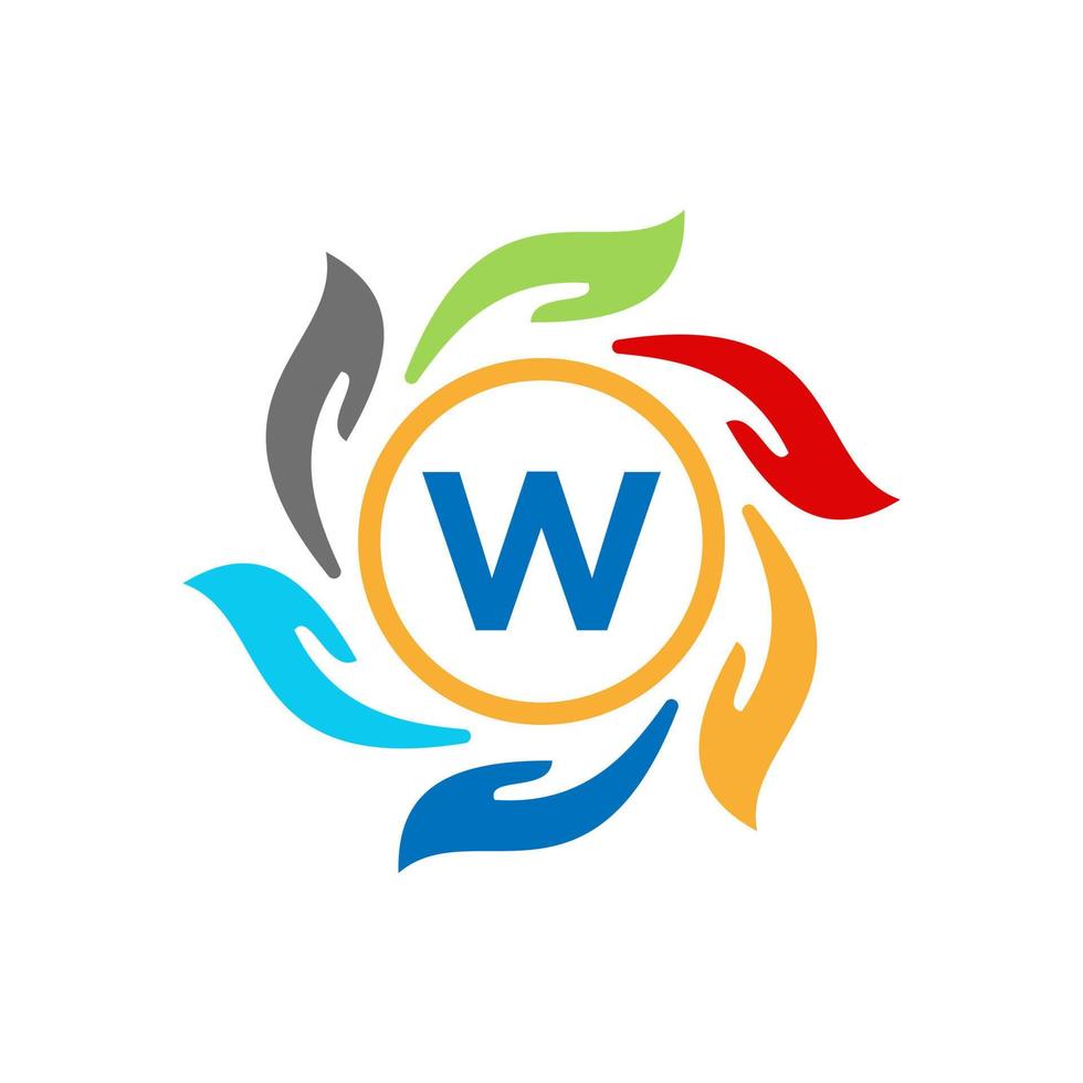 lettera w beneficenza logo mano cura e fondazione logotipo, unità simbolo vettore