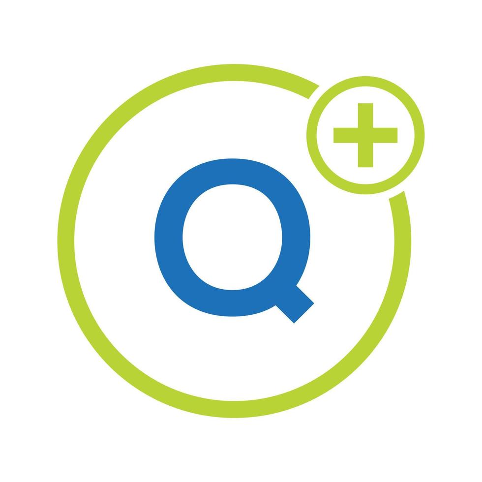 lettera q assistenza sanitaria simbolo medico logo modello. medici logo con stetoscopio cartello vettore