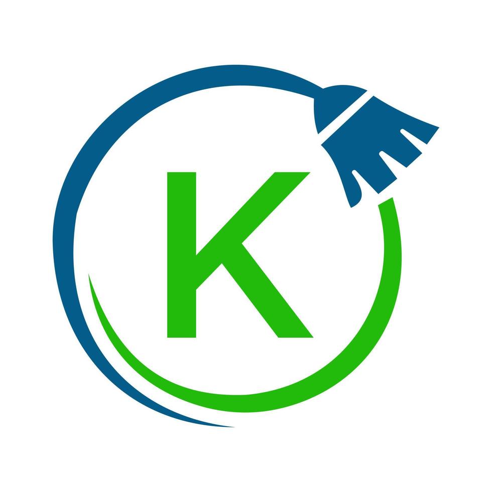 domestica Casa pulizia logo su lettera K concetto. domestica logotipo pulizia spazzola icona vettore