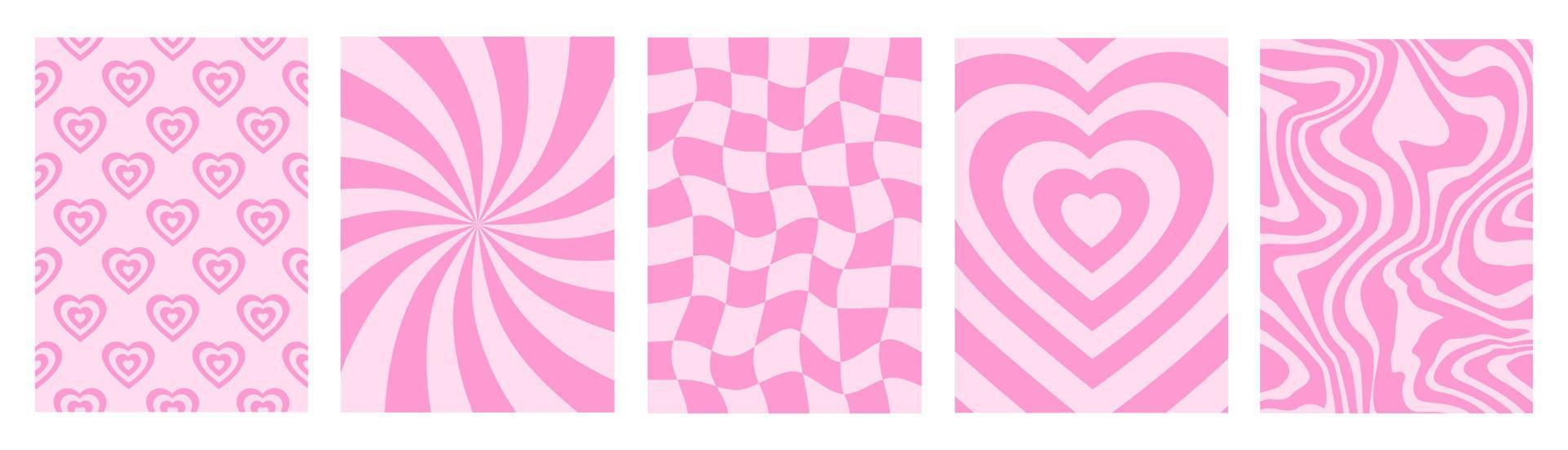 Groovy romantico impostato verticale sfondi nel stile retrò anni '60, anni '70. contento san valentino giorno saluto carta. vettore illustrazione. rosa colori