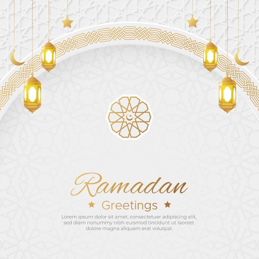 Ramadan kareem Arabo islamico lusso ornamentale sfondo con islamico modello e decorativo ornamento telaio vettore