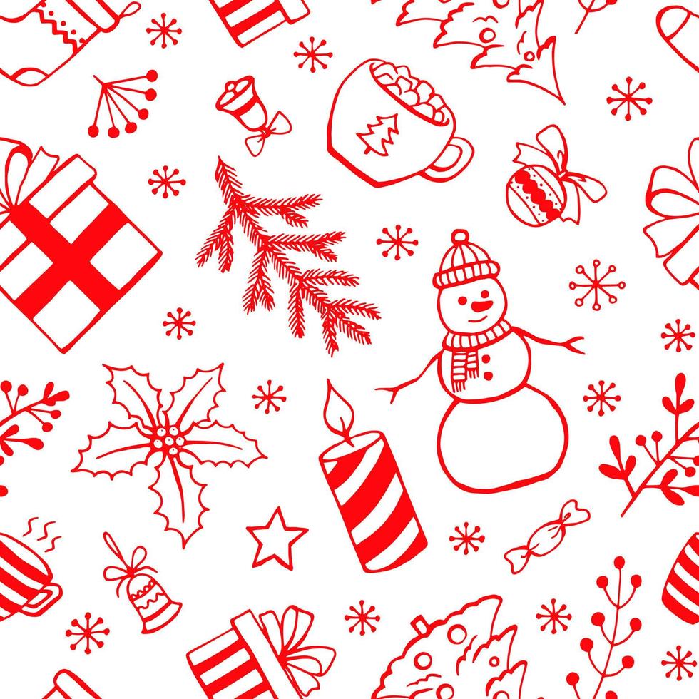 modello senza cuciture di natale, elementi di doodle di stile disegnato a mano. illustrazione vettoriale. vettore