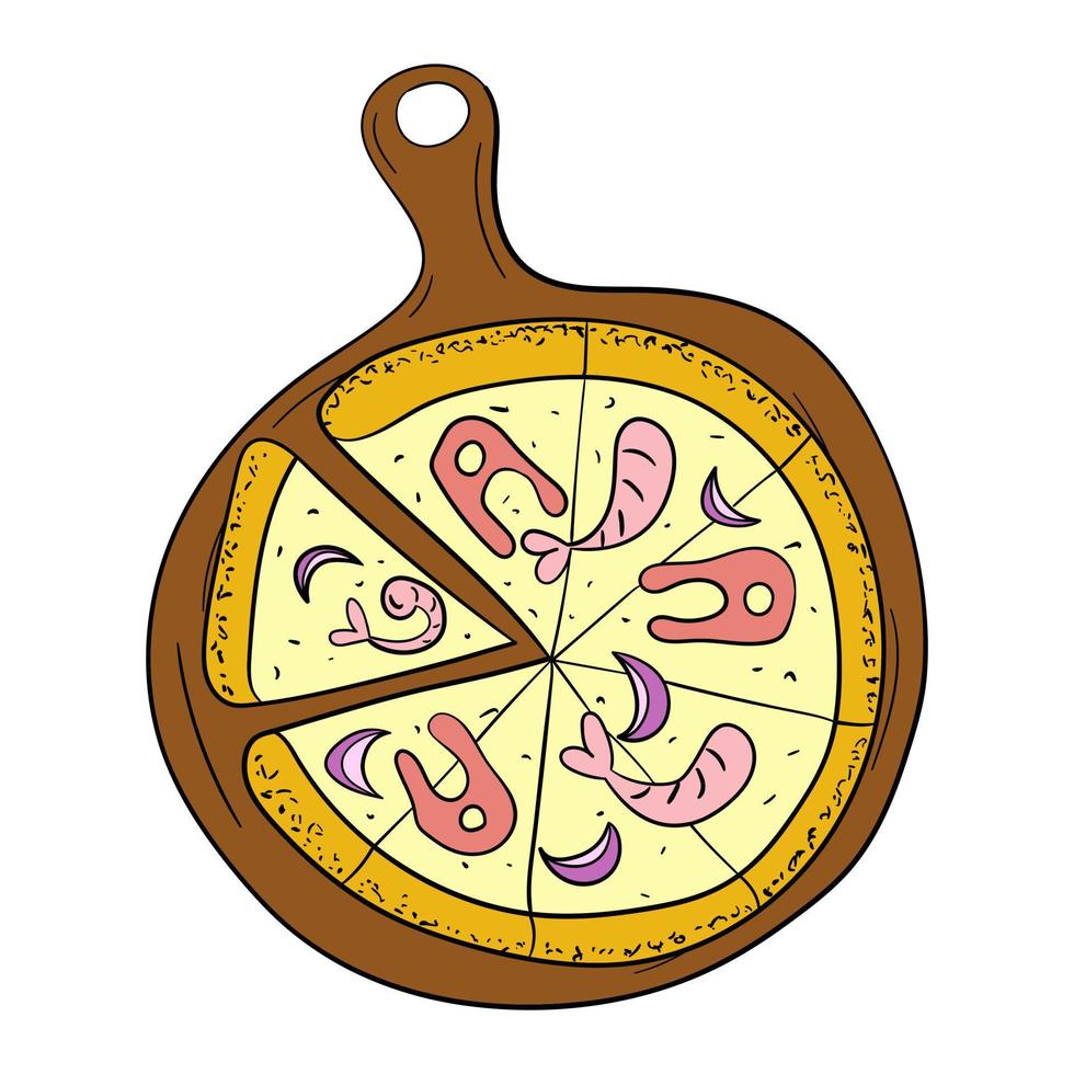 Pizza su un' il giro tavola vettore illustrazione.